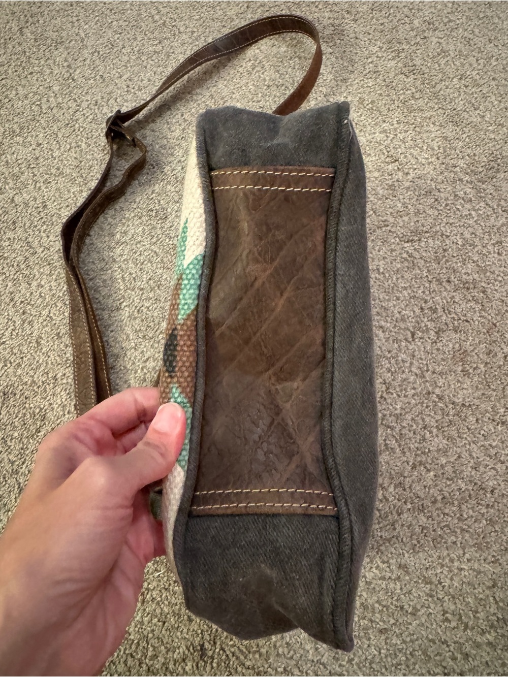 Myra Brown Canvas & Leather Crossbody Bag Western Aztec Adjustable Strap - Picture 4 of 10
